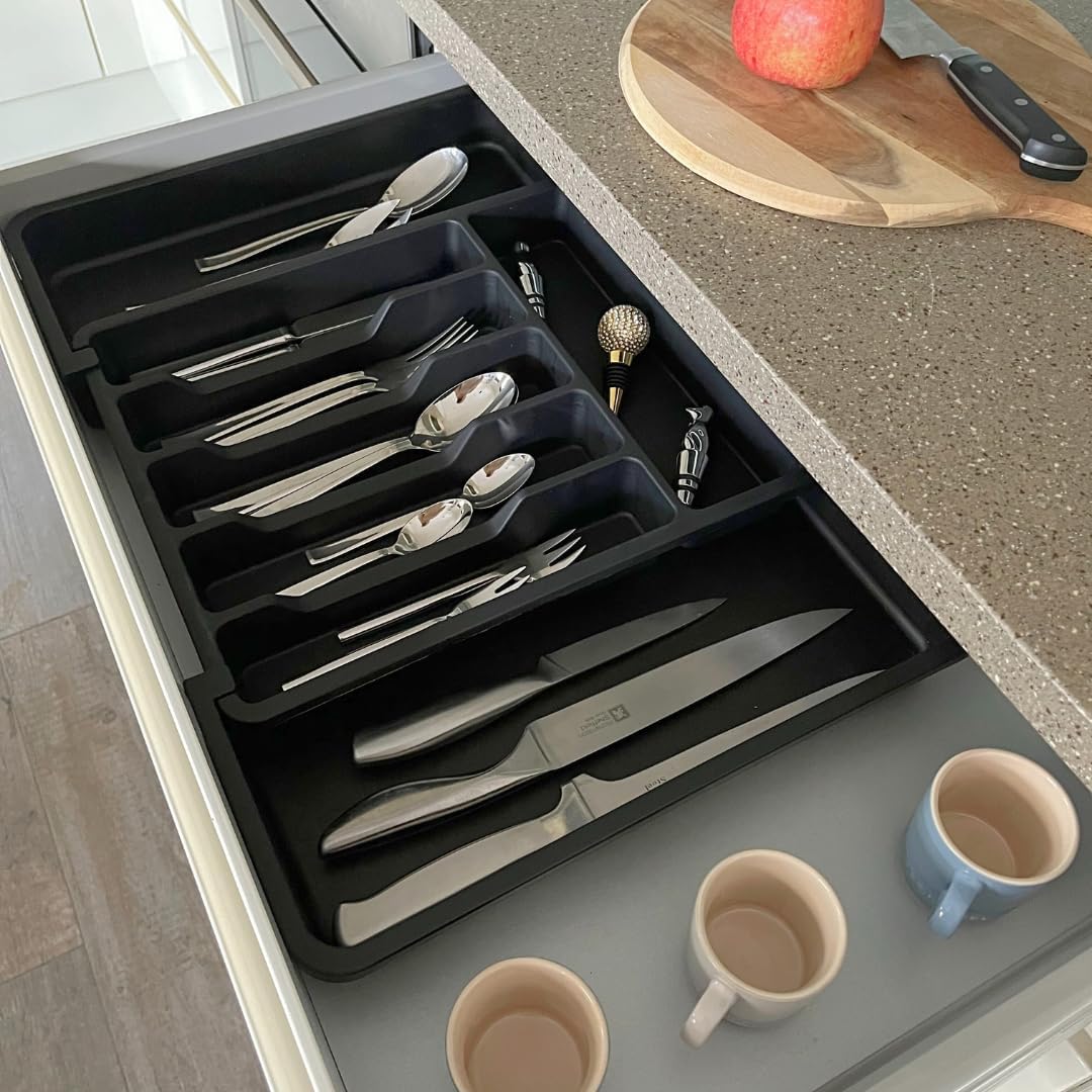 Cutlery Drawer Organiser, Expandable Utensil Tray for Kitchen & Adjustable