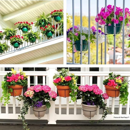 Floating planter shelf for garden railings, hanging balcony planters