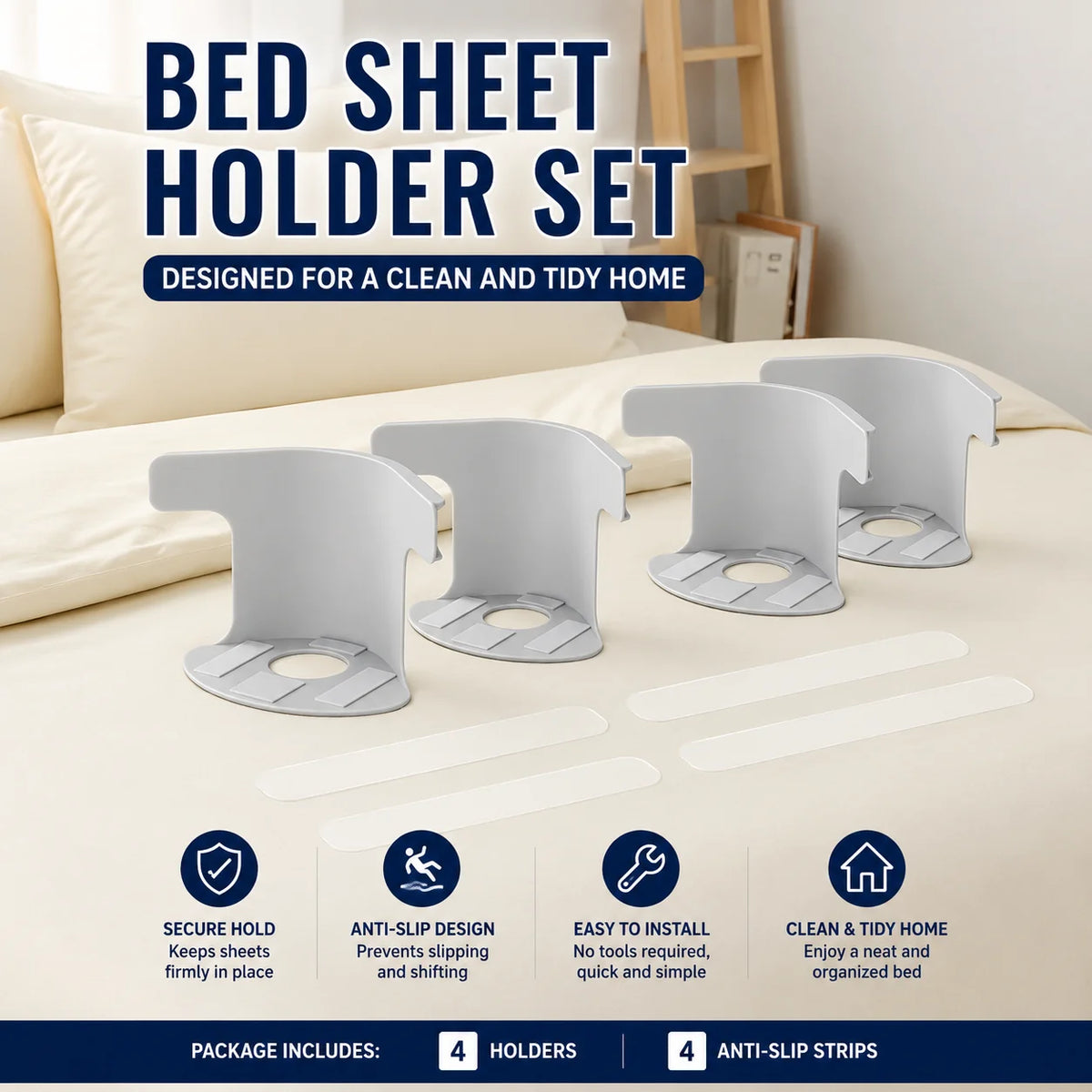 Anti-Slip Bed Sheet Clips – Quilt & Bedsheet Holder Fasteners to Keep Sheets in Place